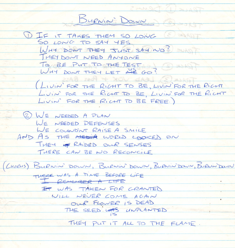 Burning Down lyrics from studio 83