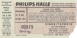 Philipshalle, Düsseldorf, Germany ticket 10.5.83