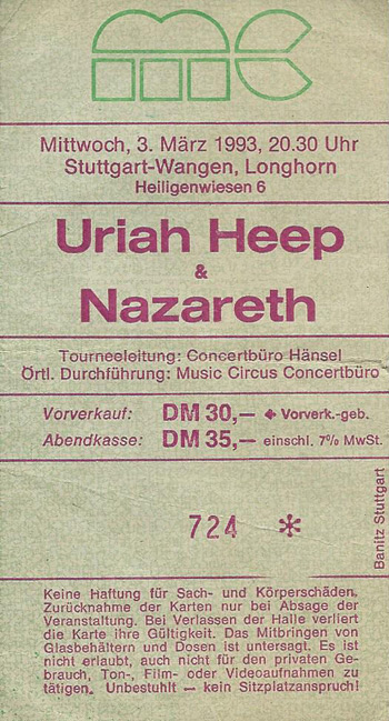 Longhorn, Stuttgart ticket 3.3.93