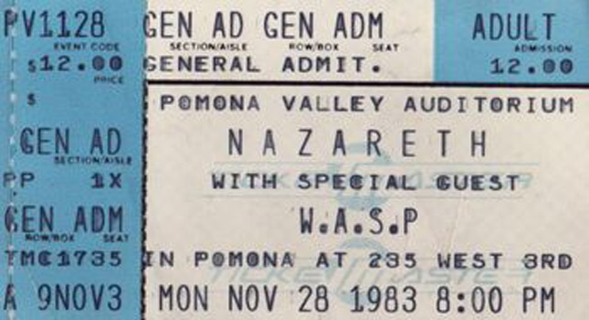 Pomona Valley Auditorium, Pomona CA ticket 28.11.83